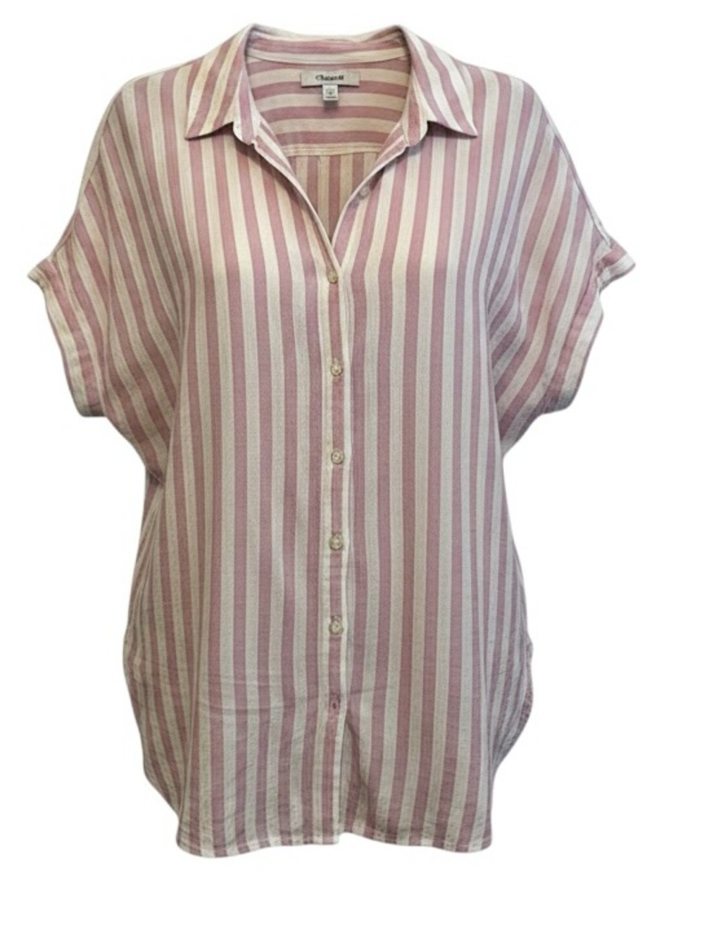 Madewell Short Sleeved Pink Striped Button Down Size Large